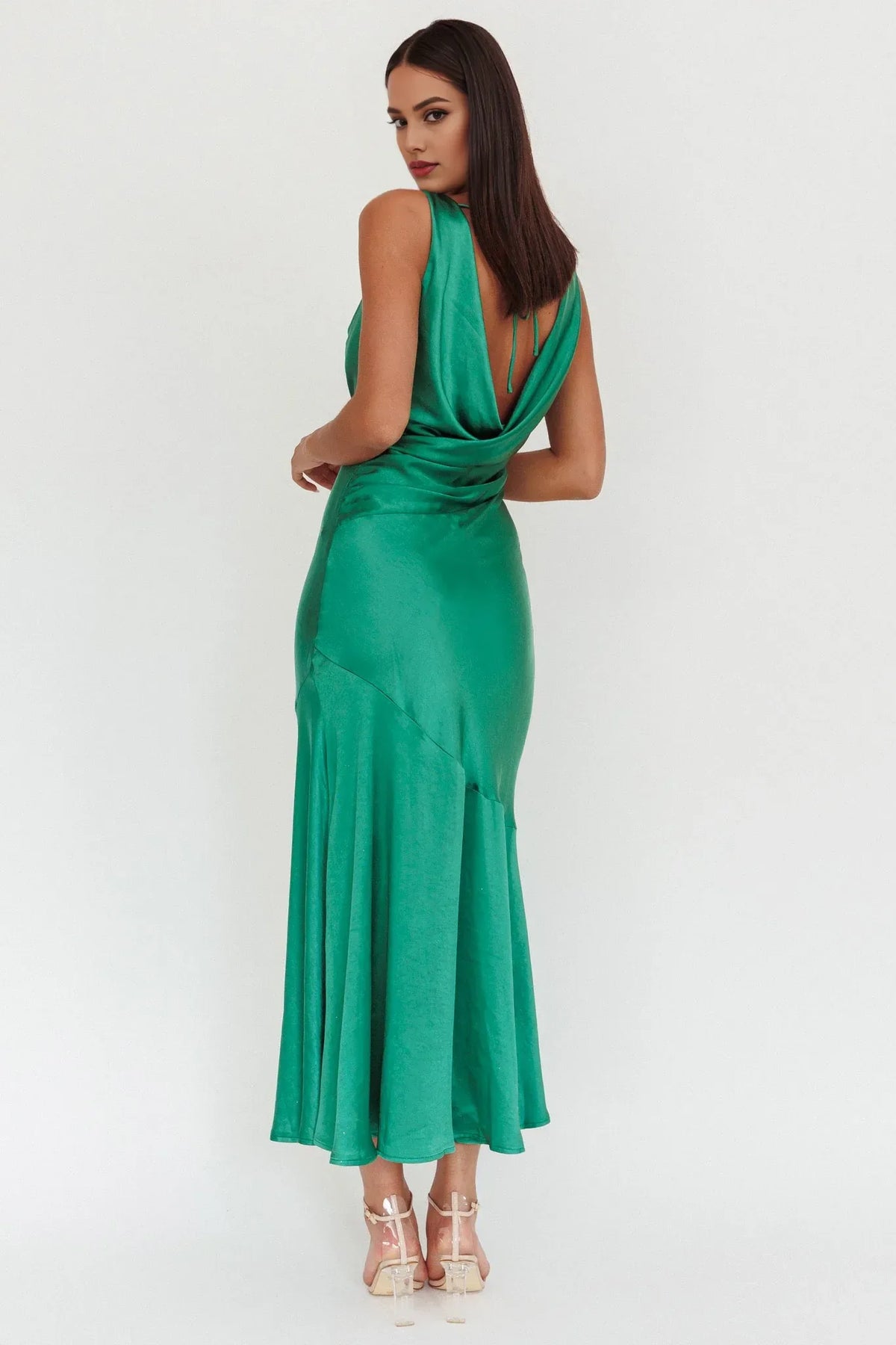 Dress Sheath Cowl Neck Drape Back Maxi Dress Emerald Prom Dress