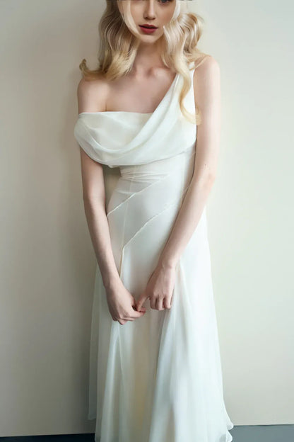 Dress Sheath Cowl Neck Voile Ankle Length Maxi Dress Sleeveless Simple Solid Color Backless Prom Dress
