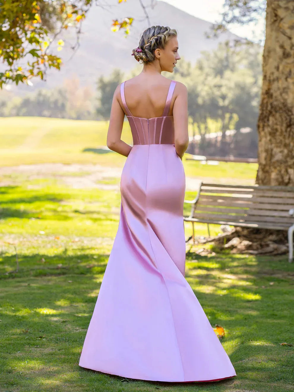 Dress Sheath Pink V-neck Satin Floor Length Prom Dress