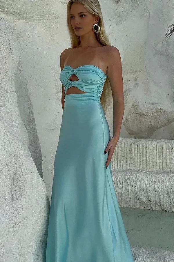 Dress Sheath Strapless Tiffany Blue Long Prom Dress
