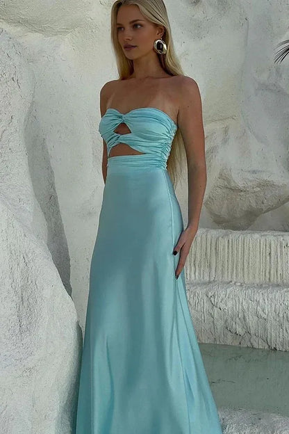 Dress Sheath Strapless Tiffany Blue Long Prom Dress