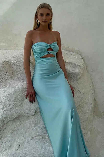 Dress Sheath Strapless Tiffany Blue Long Prom Dress