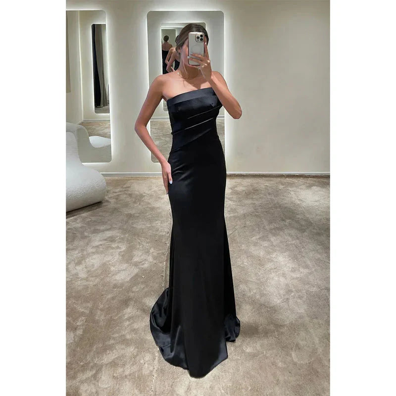 Dress Sheathcolumn Strapless Satin Pleats Long Formal Evening Dress Party Dress