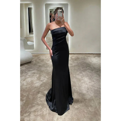 Dress Sheathcolumn Strapless Satin Pleats Long Formal Evening Dress Party Dress