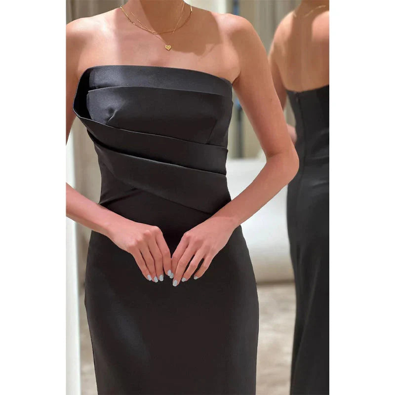 Dress Sheathcolumn Strapless Satin Pleats Long Formal Evening Dress Party Dress