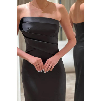 Dress Sheathcolumn Strapless Satin Pleats Long Formal Evening Dress Party Dress