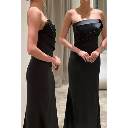 Dress Sheathcolumn Strapless Satin Pleats Long Formal Evening Dress Party Dress