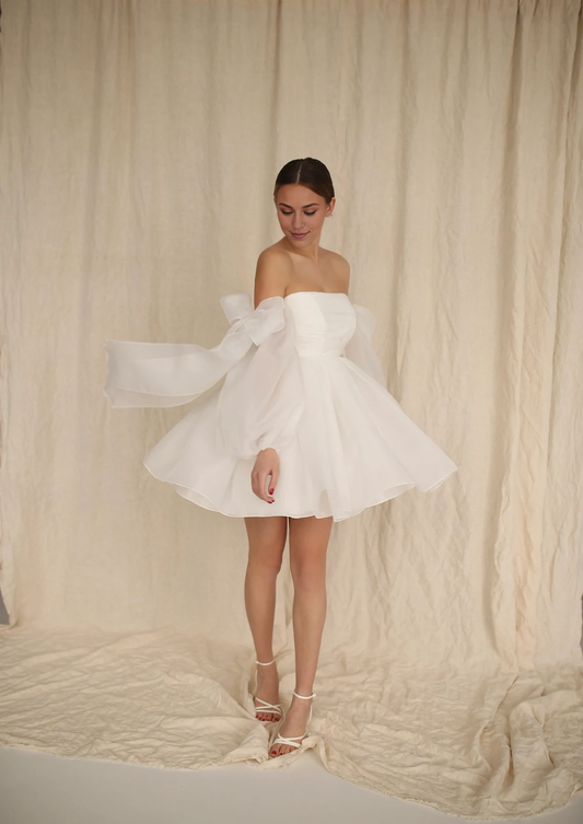 Dress Short Wedding Dress With Sleeves Elegant Dress Reception Dress Rehearsal Dinner Dress Bridal Dress
