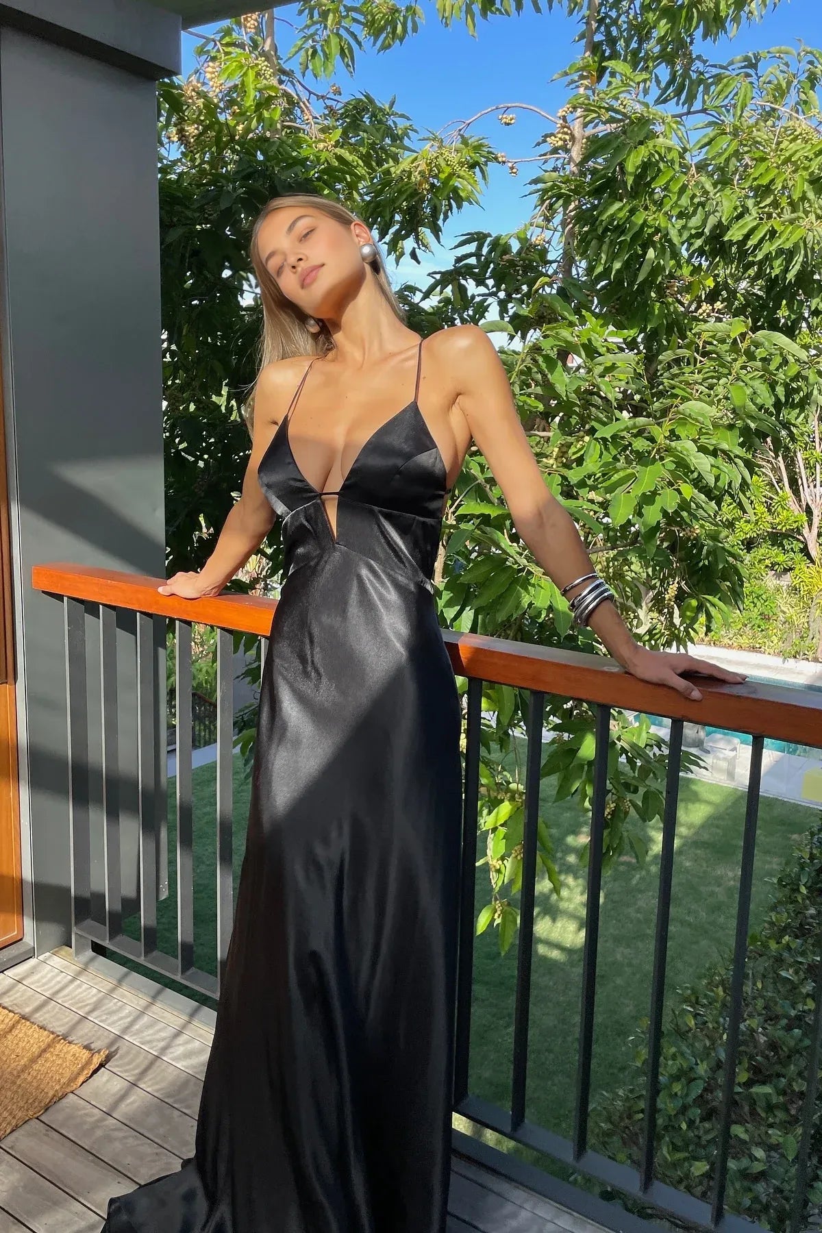Dress Simple A Line Spaghetti Straps Black Long Prom Dress with Criss Cross Back