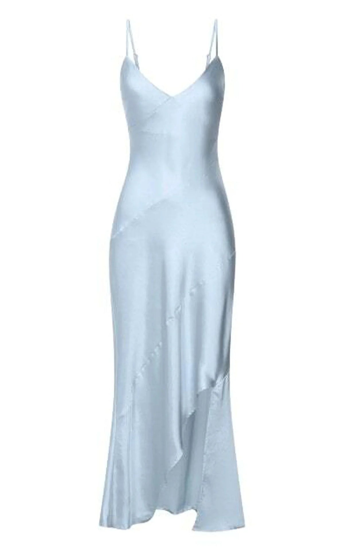 Dress Simple Asymmetric Draped Bias Cut Satin Slip Cocktail Maxi Dresses Blue Sheath Solid Color Spaghetti Straps Prom Dress