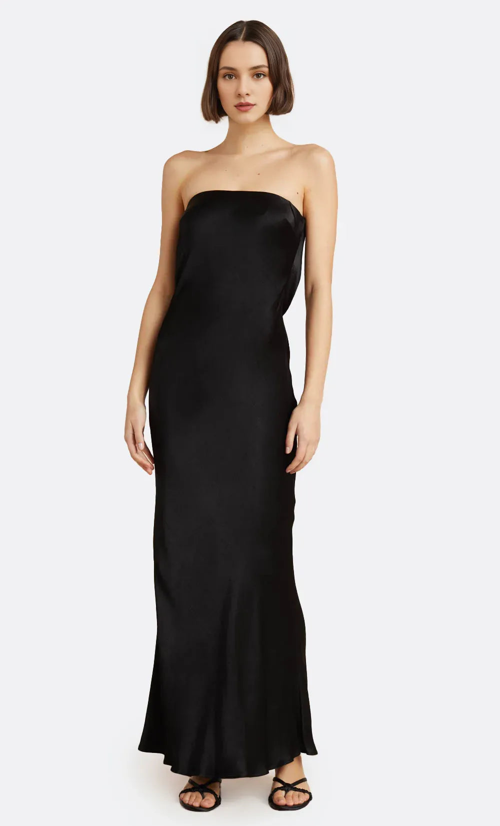 Dress Simple Black Strapless Sleeveless Ankle Length Solid Color Prom Dress