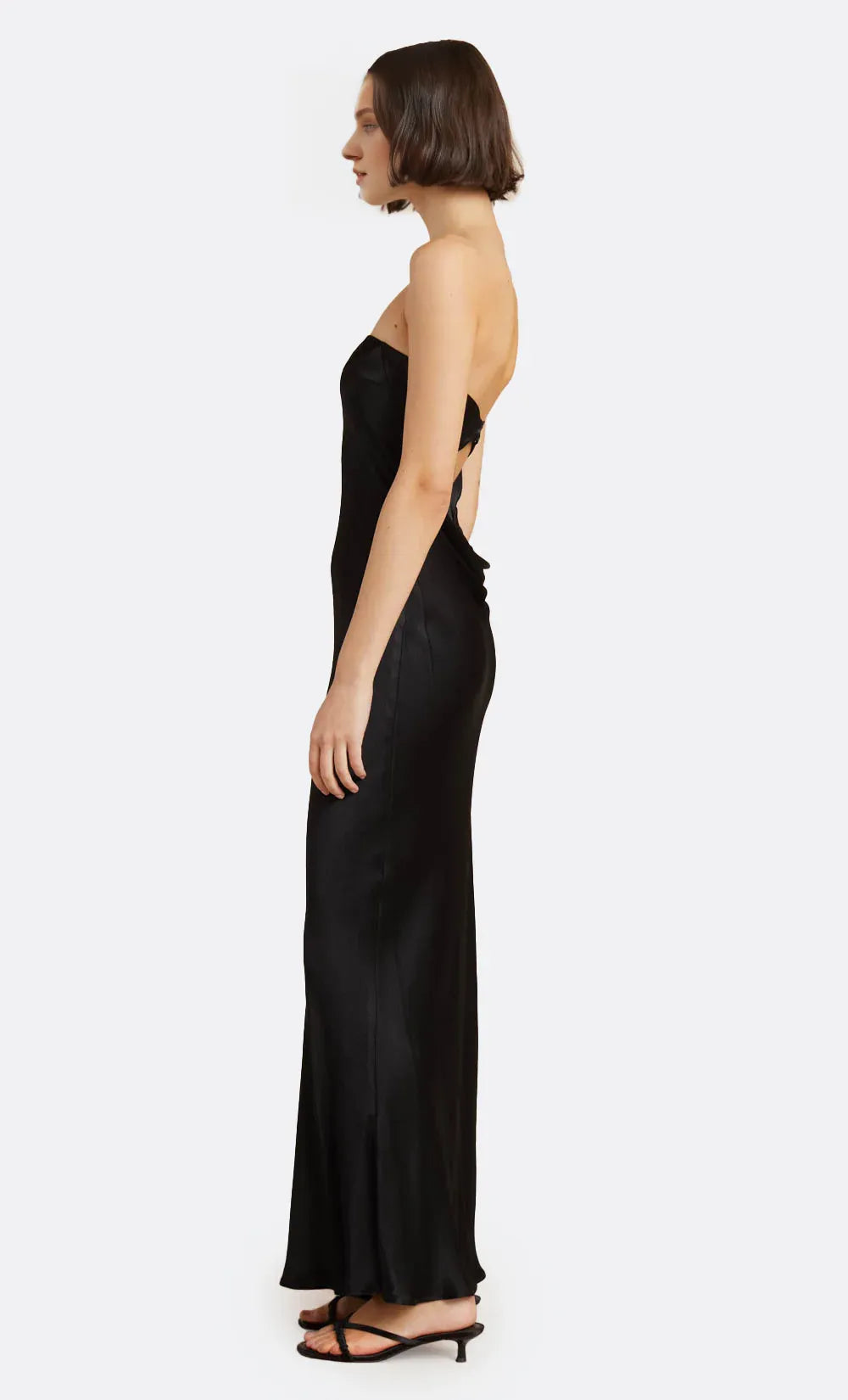 Dress Simple Black Strapless Sleeveless Ankle Length Solid Color Prom Dress