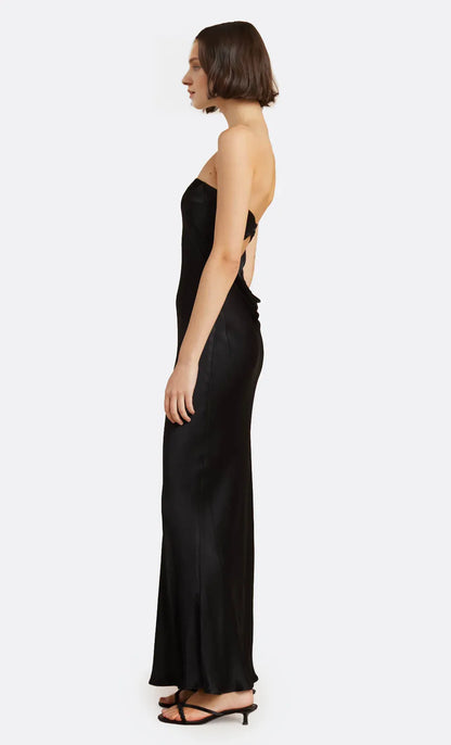 Dress Simple Black Strapless Sleeveless Ankle Length Solid Color Prom Dress