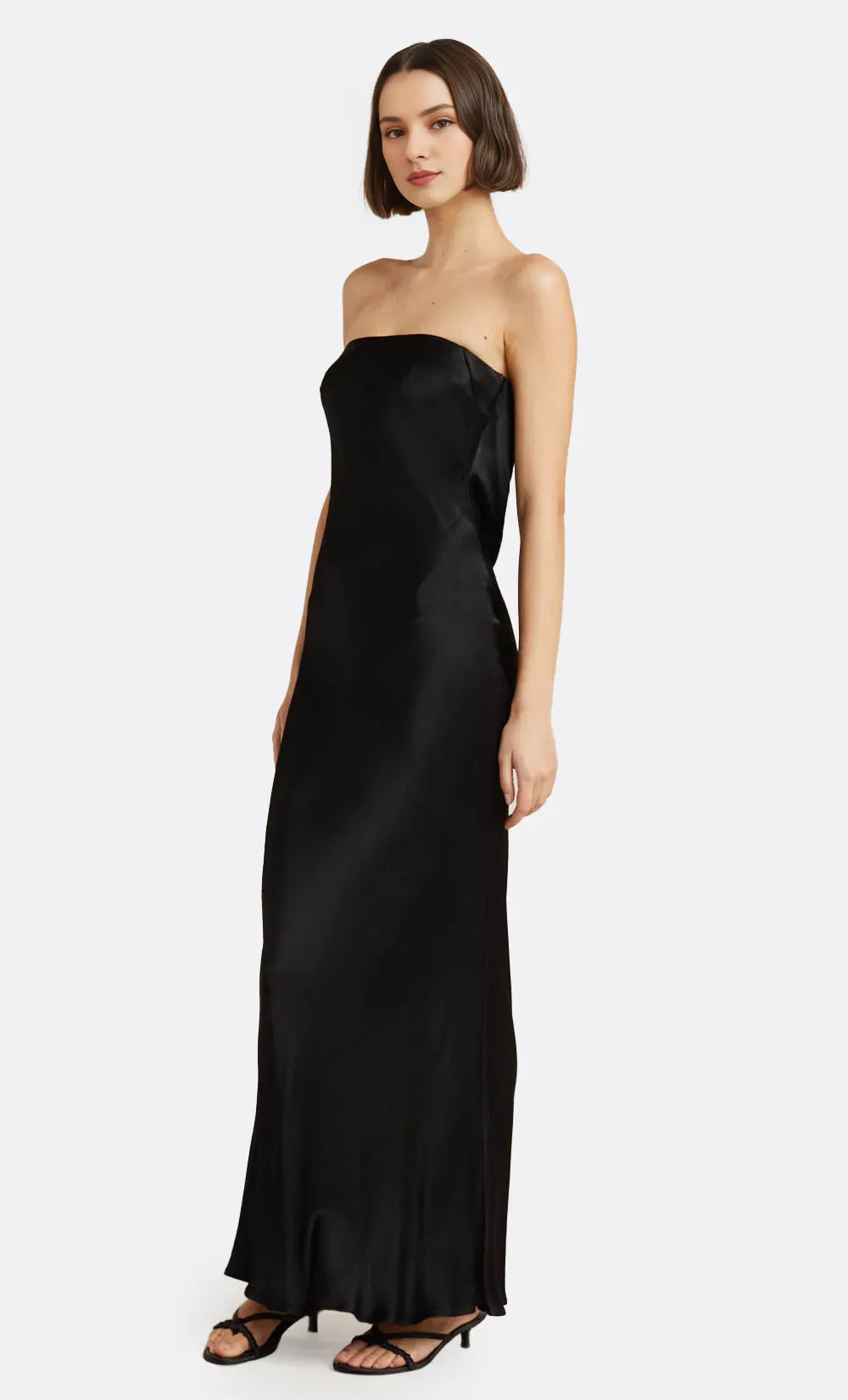 Dress Simple Black Strapless Sleeveless Ankle Length Solid Color Prom Dress