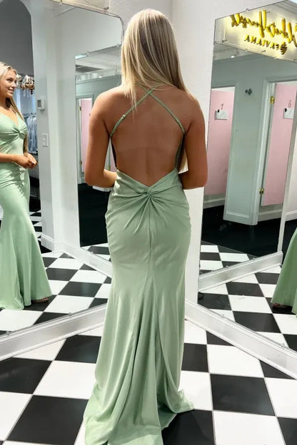 Dress Simple/Casual Mermaid V Neck Spaghetti Straps Sleeveless Pleated Open Back Prom Party Dress Cocktail Dress