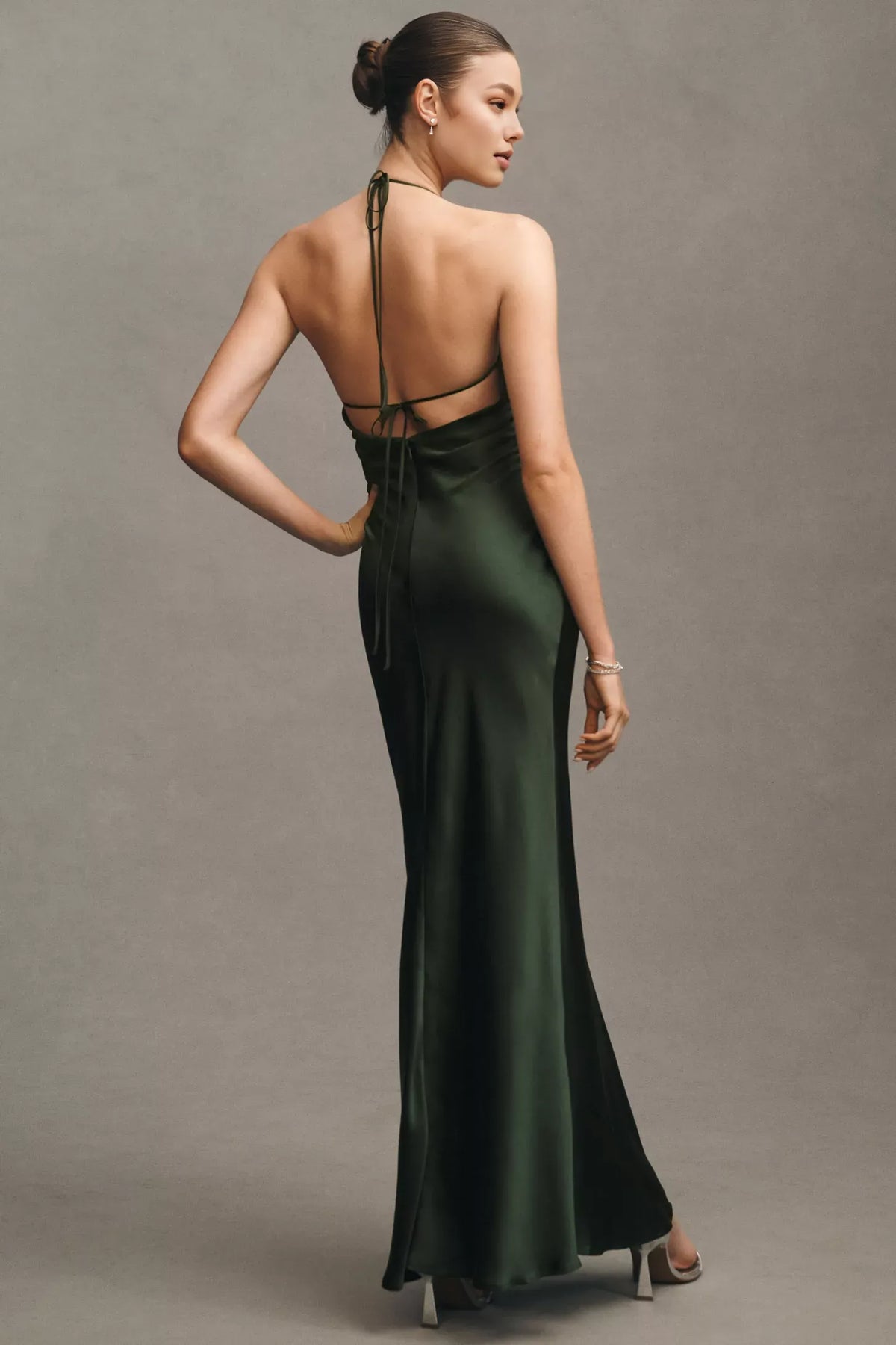 Dress Simple Cowl-Neck Satin Maxi Dress Forest Open Back Sleeveless Prom Dress