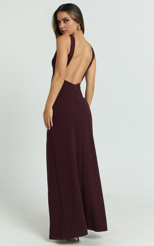 Dress Simple Deep V Neck Low Back Bodycon Maxi Dress Solid Color Black Sleeveless Backless Party Evening Dress With Slit