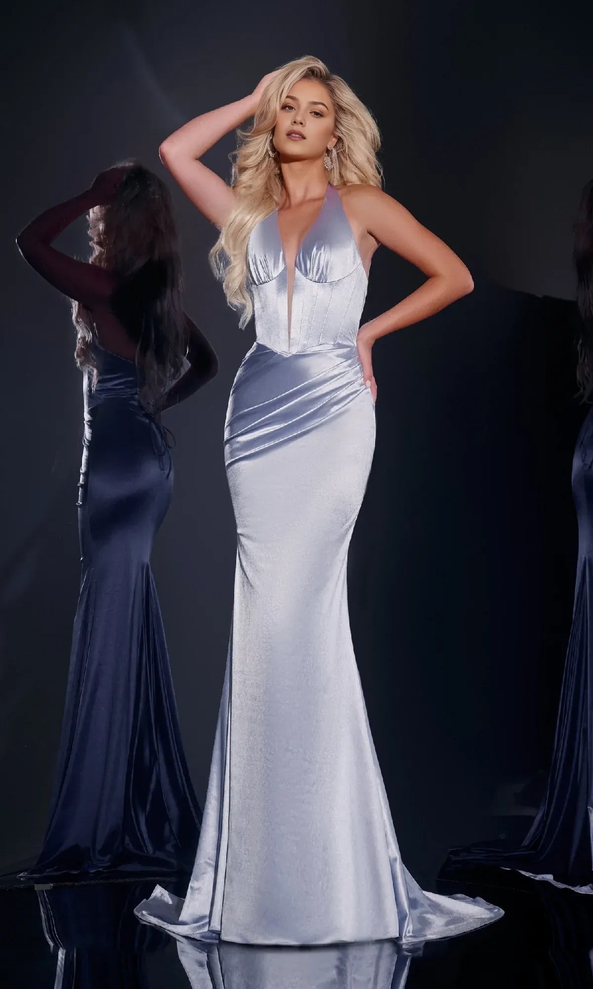 Dress Simple Halter Long Formal Dress Sweep/Brush Train Sleeveless Backless Lace Up Prom Dress