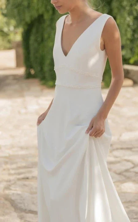 Dress Simple Jewel-neck Sheath Chiffon Bride Dress Low-V Back With Cape Wedding Dress