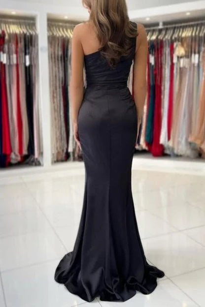 Dress Simple One-shoulder Sleeveless Mermaid Floor-Length Prom Dresses with Ruffles
