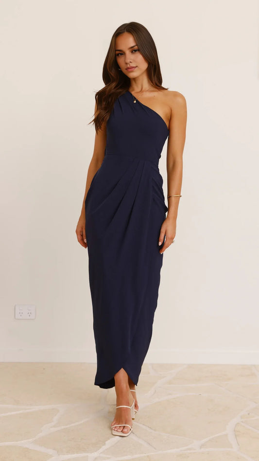 Dress Simple One Shoulder Maxi Dress Yellow Sheath Backless Solid Color Sleeveless Belt/Sash Prom Dress