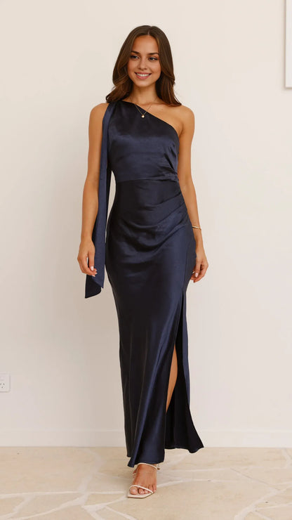 Dress Simple One Shoulder Maxi Dress Black Sheath Backless Solid Color Sleeveless Prom Dress