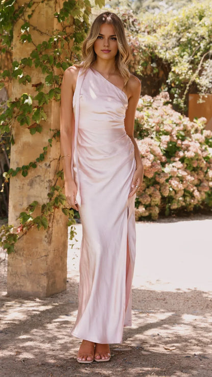 Dress Simple One Shoulder Maxi Dress Black Sheath Backless Solid Color Sleeveless Prom Dress