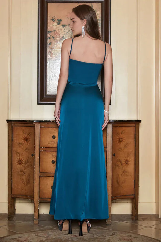 Dress Simple Peacock Blue Spaghetti Straps Maxi Dress Prom Dress Sheath&Column Party Dress