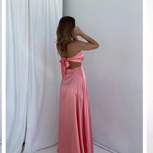 Dress Simple Strapless Prom Dress Sleeveless Floor Length Formal Wear Dresses