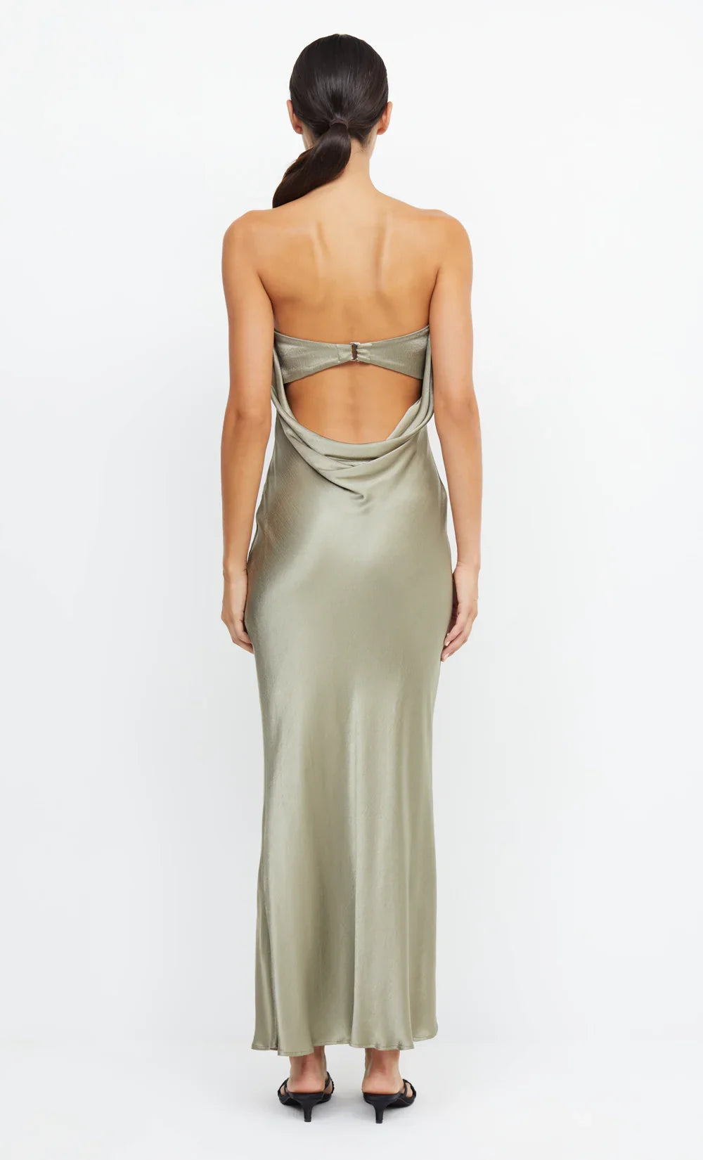 Dress Simple Sage Strapless Sleeveless Ankle Length Solid Color Prom Dress