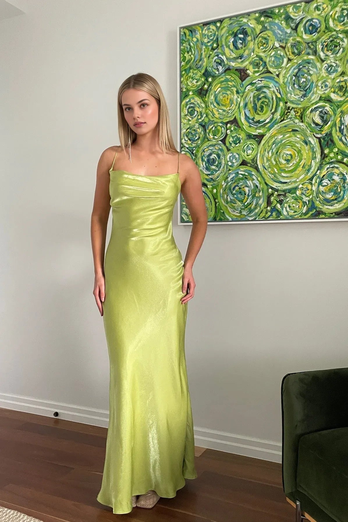 Dress Simple Sheath Spaghetti Straps Light Green Long Party Dress with Backless Prom Dress