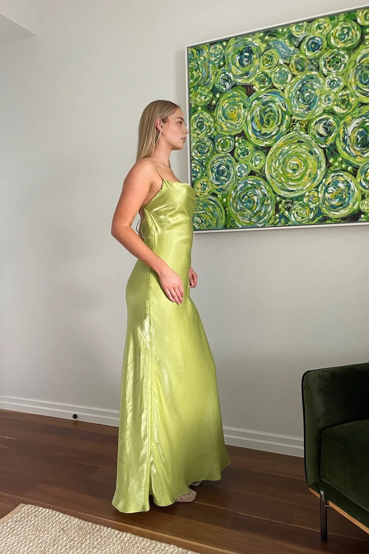 Dress Simple Sheath Spaghetti Straps Light Green Long Party Dress with Backless Prom Dress