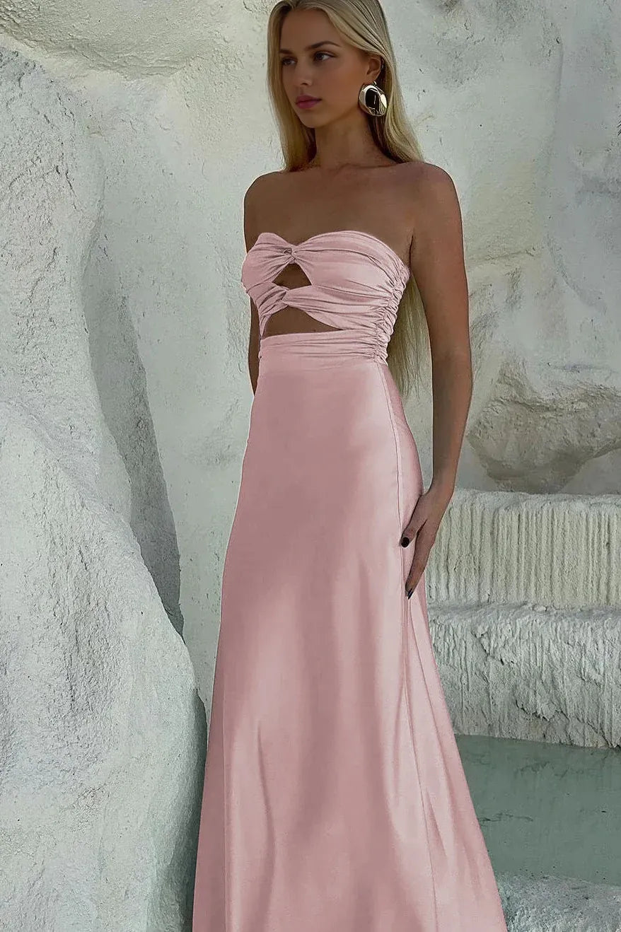 Dress Simple Sheath Sweetheart Blue Long Prom Dress with Keyhole