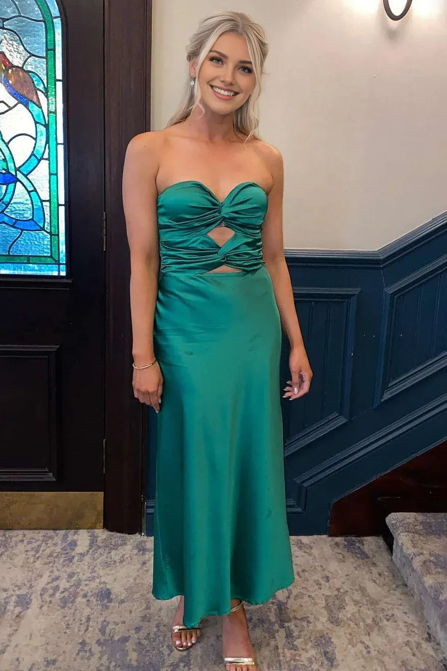 Dress Simple Sheath Sweetheart Blue Long Prom Dress with Keyhole
