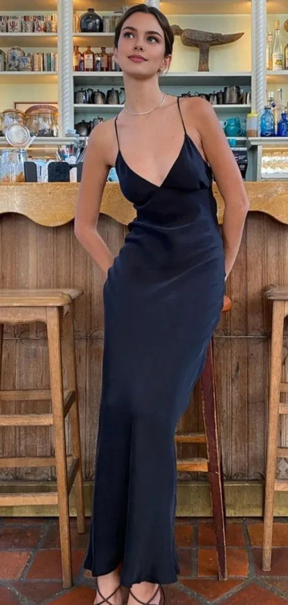 Dress Simple Spaghetti Strap Sleeveless Mermaid Satin Long Prom Dresses Party Dress