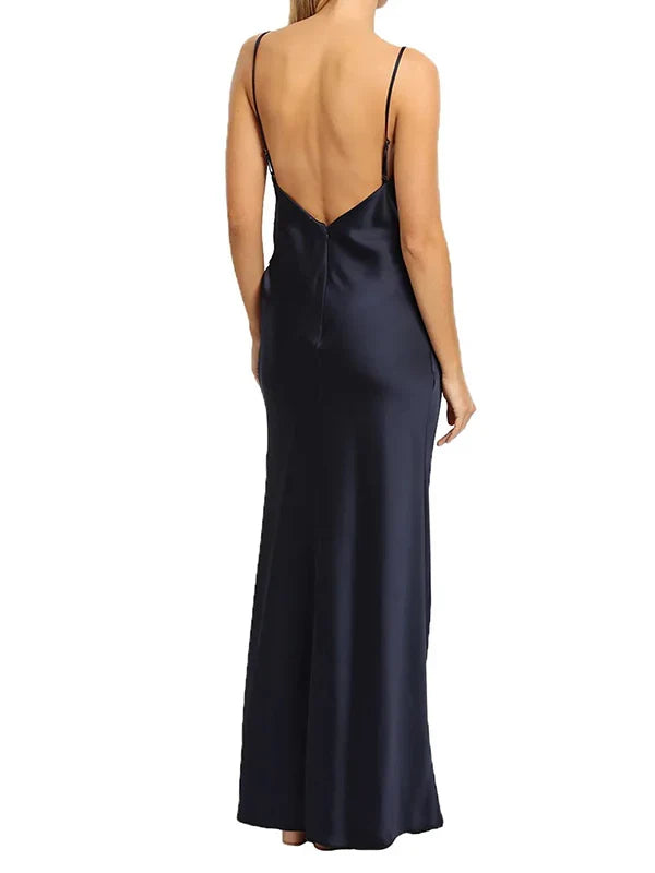 Dress Simple Spaghetti Strap Sleeveless Mermaid Satin Long Prom Dresses Party Dress