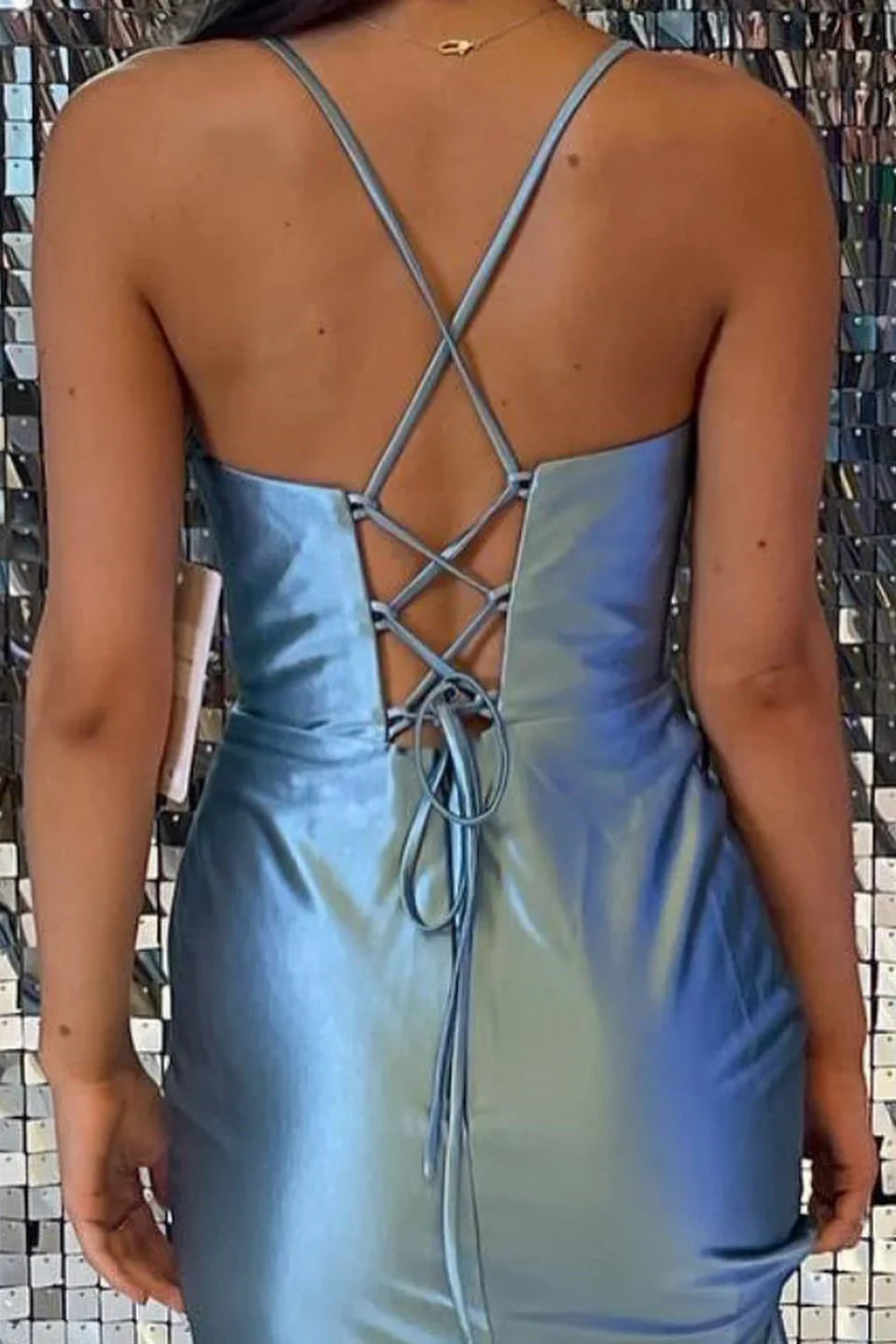 Dress Simple Spaghetti Straps Satin Sleeveless Prom Dress With Slit