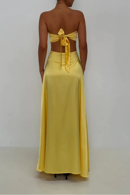 Dress Simple Sweetheart Prom Dress A-Line Cutout Waist Sleeveless Floor-Length Backless Lace Up Maxi Dress