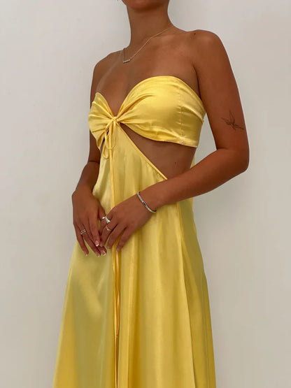 Dress Simple Sweetheart Prom Dress A-Line Cutout Waist Sleeveless Floor-Length Backless Lace Up Maxi Dress