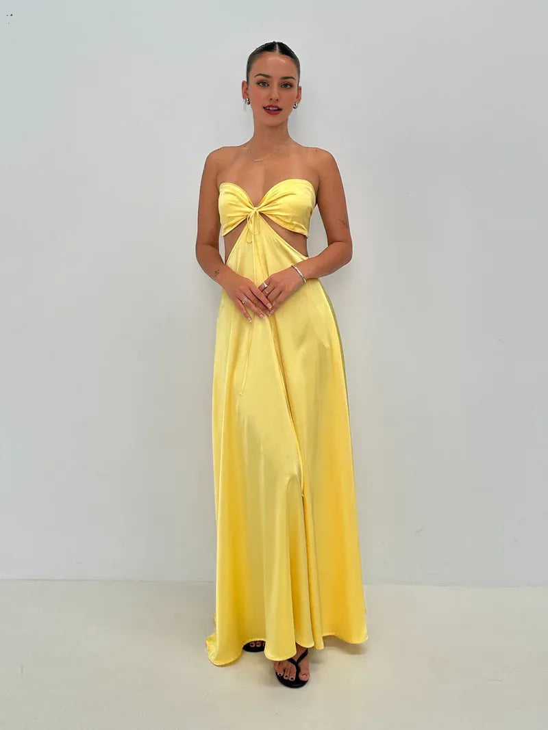 Dress Simple Sweetheart Prom Dress A-Line Cutout Waist Sleeveless Floor-Length Backless Lace Up Maxi Dress