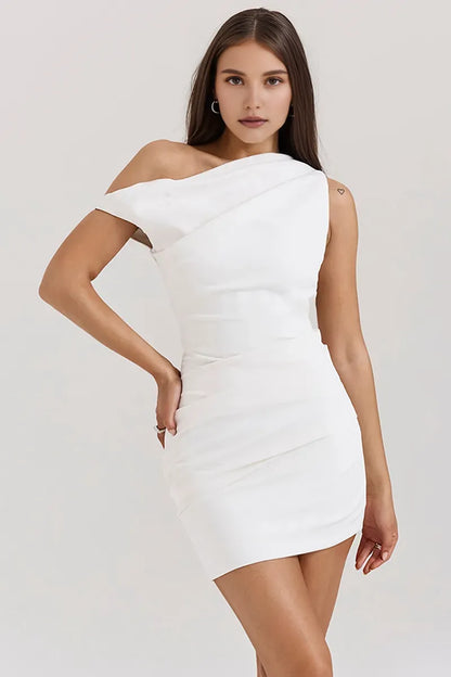 Dress Skew Neck Bodycon Sleeveless Asymmetric Mini Dresses Homecoming Dress White