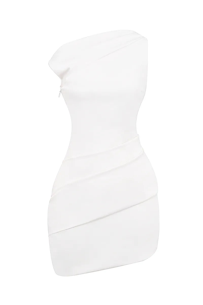 Dress Skew Neck Bodycon Sleeveless Asymmetric Mini Dresses Homecoming Dress White