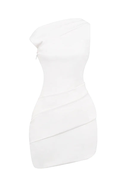 Dress Skew Neck Bodycon Sleeveless Asymmetric Mini Dresses Homecoming Dress White