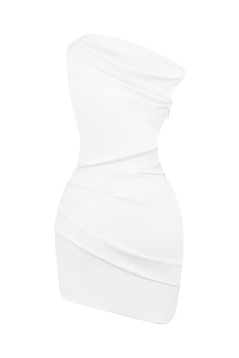 Dress Skew Neck Bodycon Sleeveless Asymmetric Mini Dresses Homecoming Dress White