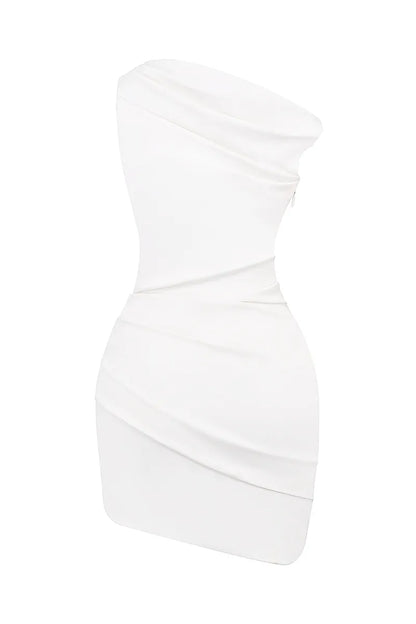 Dress Skew Neck Bodycon Sleeveless Asymmetric Mini Dresses Homecoming Dress White