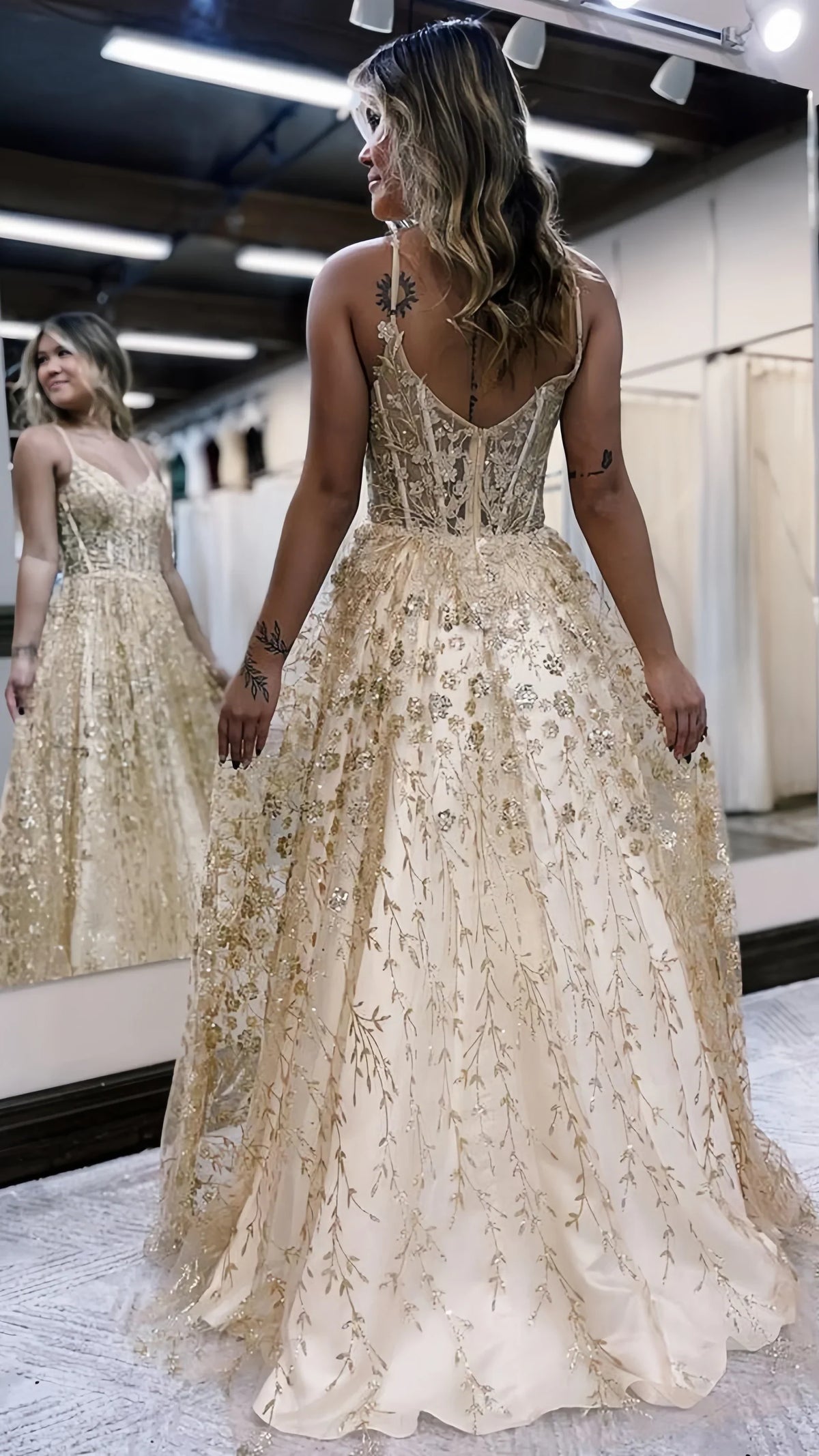 Dress Sleeveless Glitter Sequin Lace Evening Dress A-Line Evening Party Gown Spaghetti Straps Prom Dress