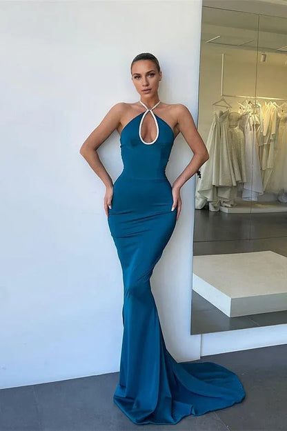 Dress Sleeveless Halter Open Back Mermaid Long Prom Dress