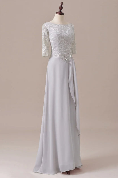Dress Sliver Half Sleeve Chiffon Lace Diamond Zipper Back Mother of the Bride Dress