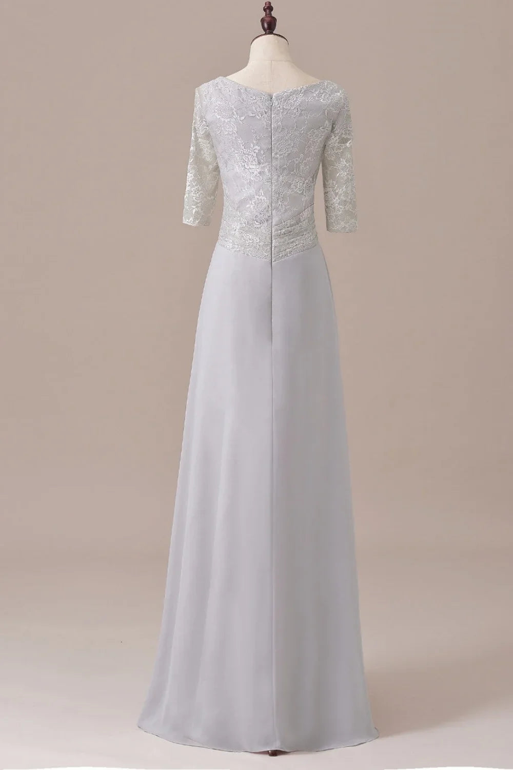 Dress Sliver Half Sleeve Chiffon Lace Diamond Zipper Back Mother of the Bride Dress