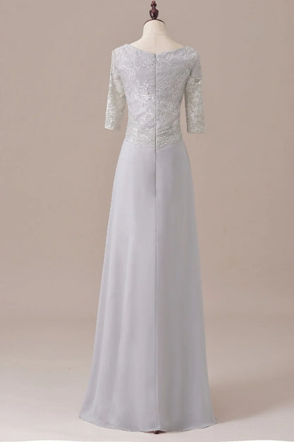 Dress Sliver Half Sleeve Chiffon Lace Diamond Zipper Back Mother of the Bride Dress